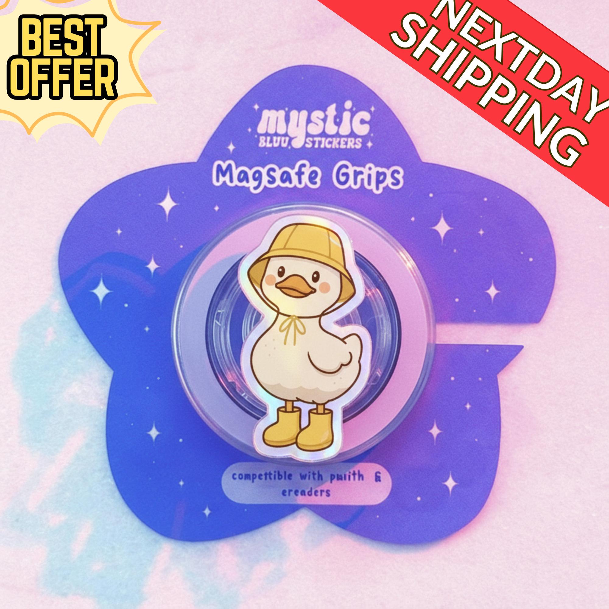 Kawaii Duck Magnetic Phone Grip – Cute Yellow Boots & Hat, Fall Season Design, Magsafe Phone Stand, Cute Animal Accessory