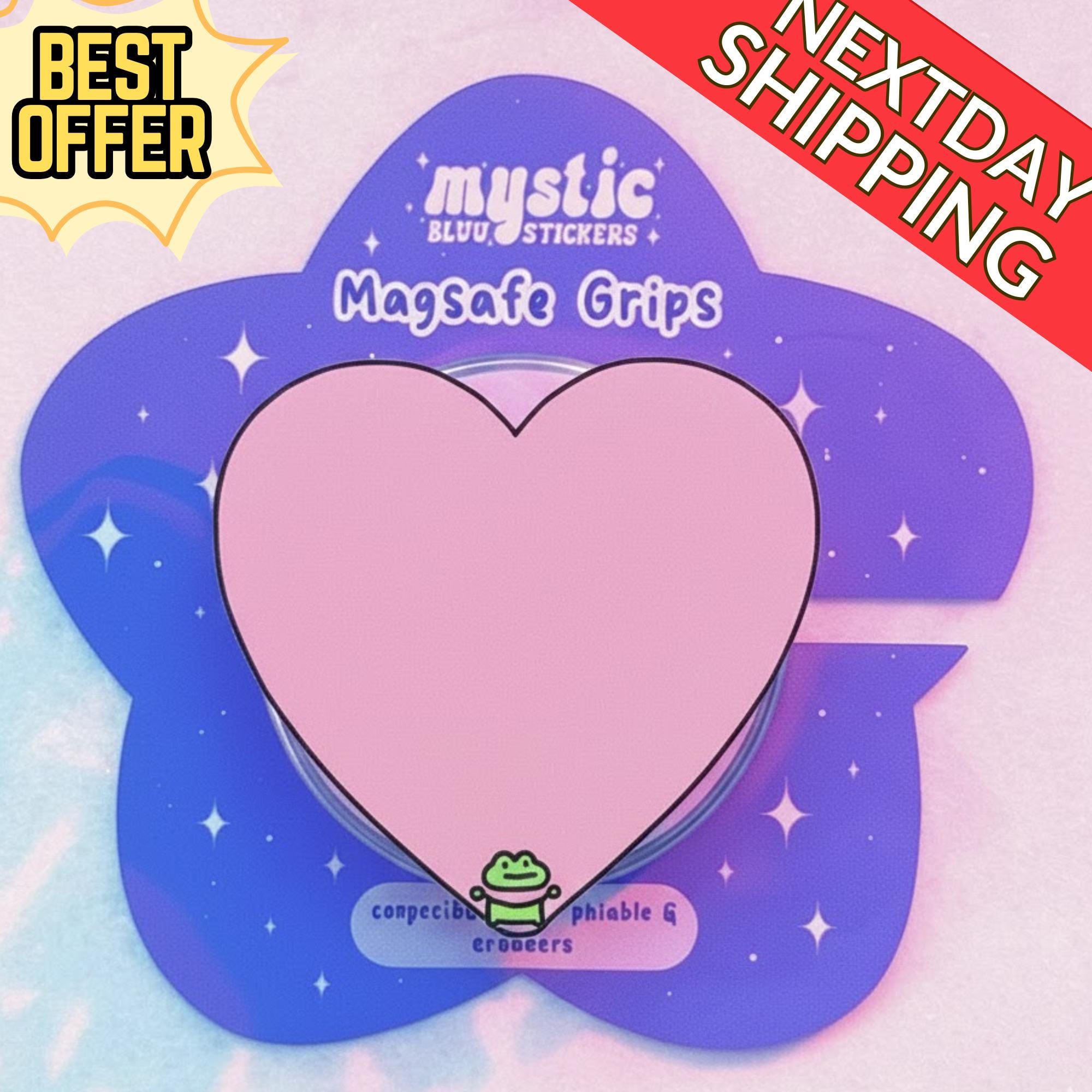 Kawaii Heart Magsafe Phone Stand, Cute Heart-Shaped Magnetic Phone Grip with Frog, Fun Phone Holder, Gift for Teens & Kids