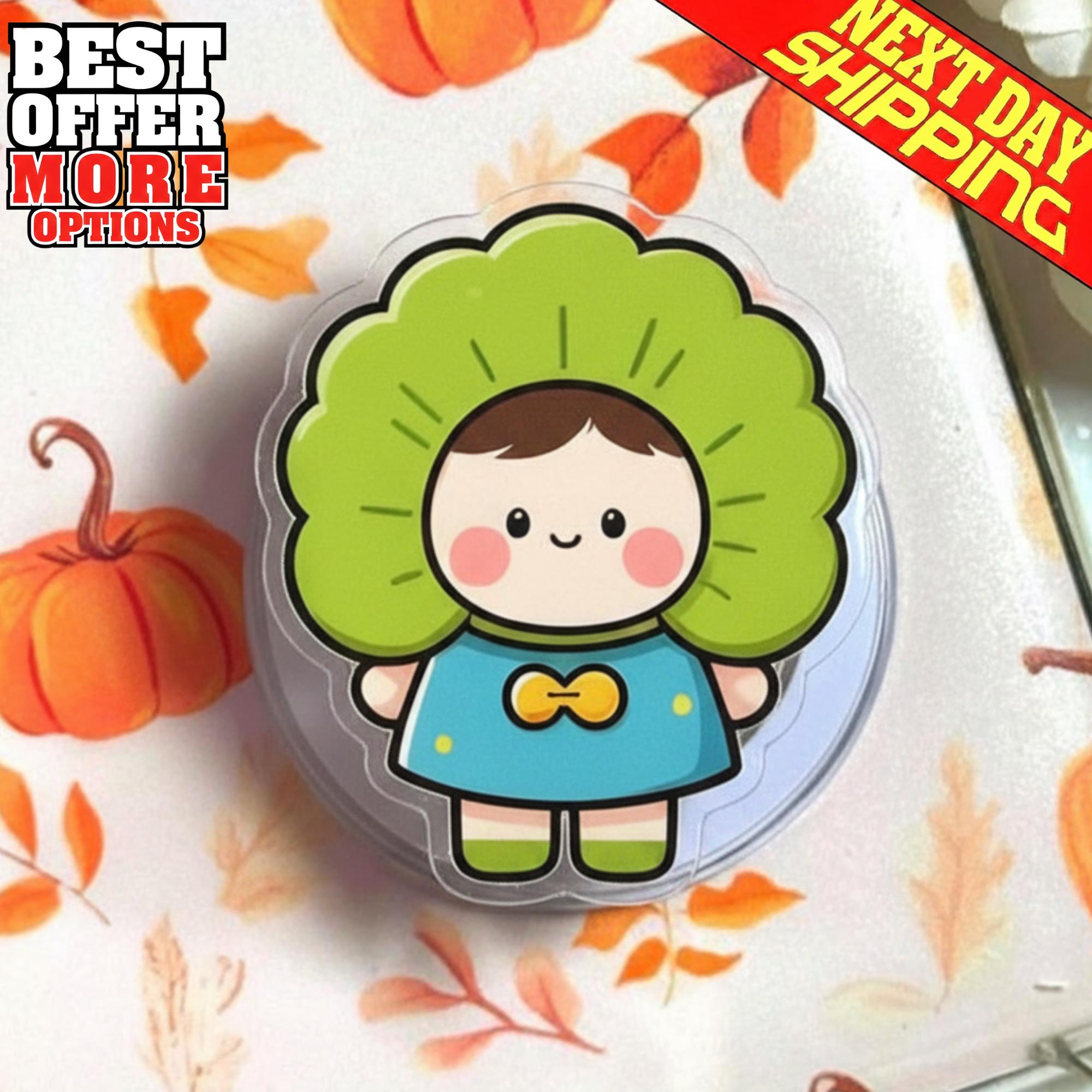 Kawaii Leaf Head MagSafe Phone Grip, Funny Autumn Character Magnetic Phone Stand, Gift for Nature Lovers