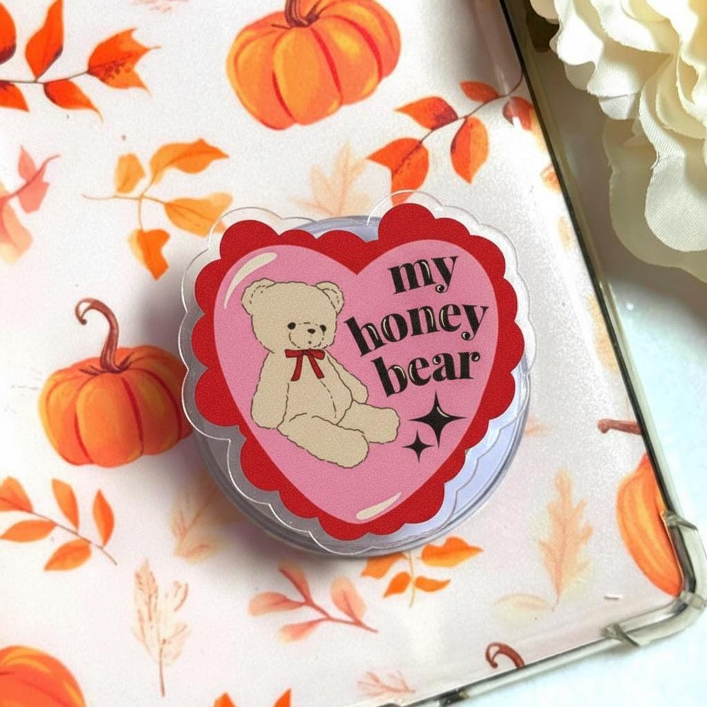 Kawaii My Honey Bear MagSafe Phone Grip – Heart-Shaped Bear Magnetic Phone Holder, Cute Popgrip for Phones or E-readers, Gift for Her