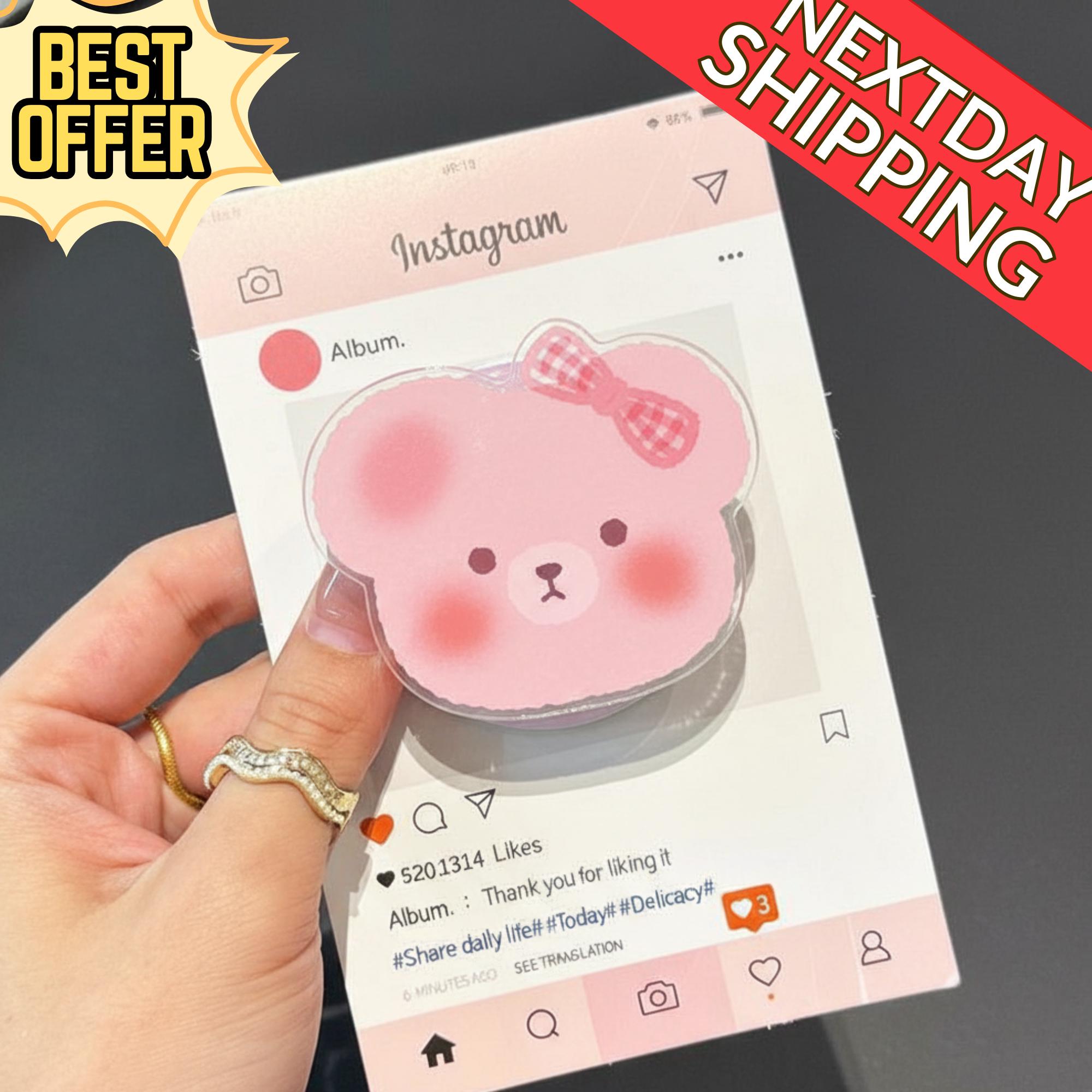 Kawaii Pink Bear Magnetic Phone Grip, Cute Bear with Bow MagSafe Phone Stand, Pastel Phone Holder, Cute Accessories for Teens, Gift for Her