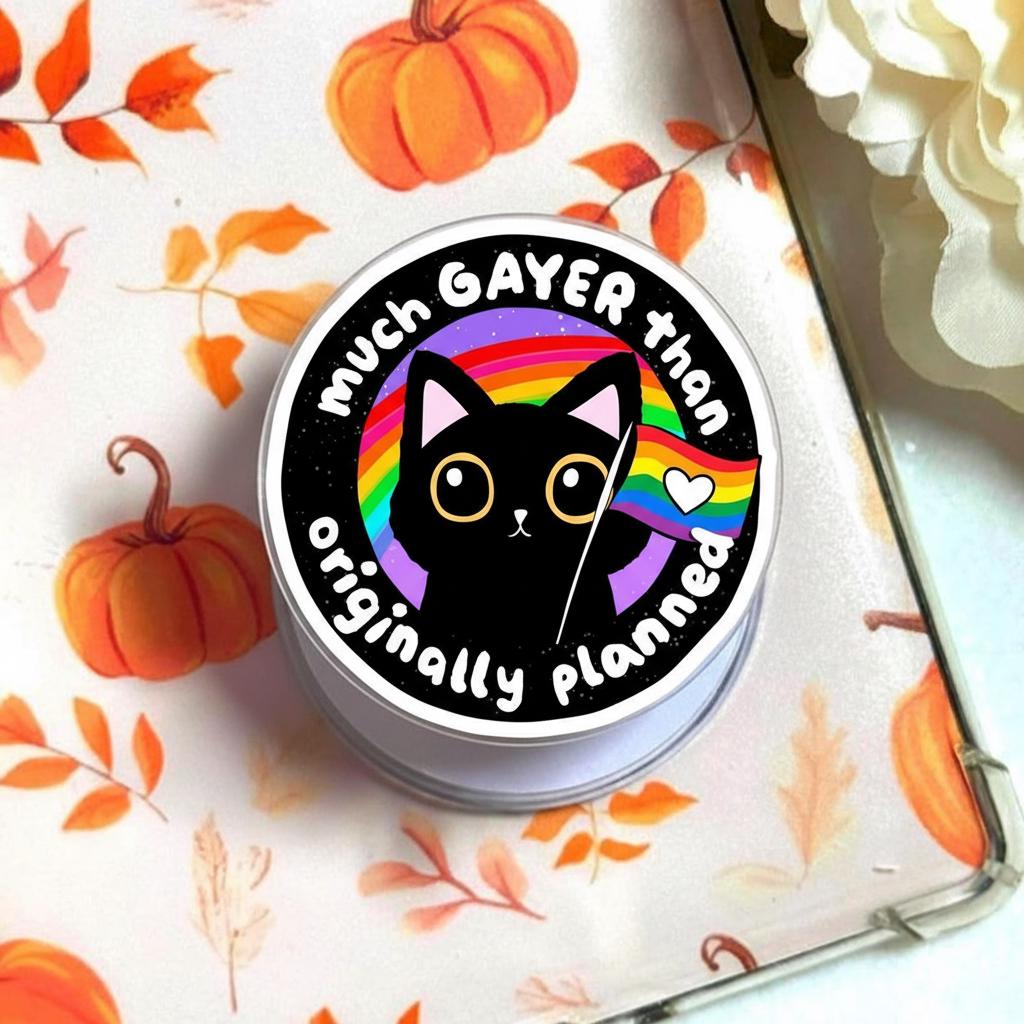 Kawaii Pride Cat MagSafe Phone Grip, Cute Black Cat Magnetic Popgrip, Funny LGBT Rainbow Phone Stand, Gift for Cat Lovers