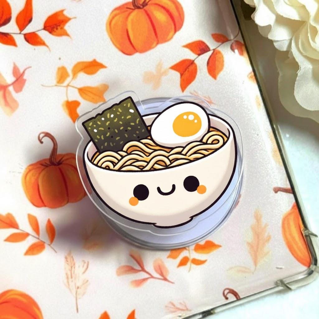 Kawaii Ramen Bowl MagSafe Phone Grip, Japanese Noodle Magnetic Popgrip, Funny Food Phone Stand