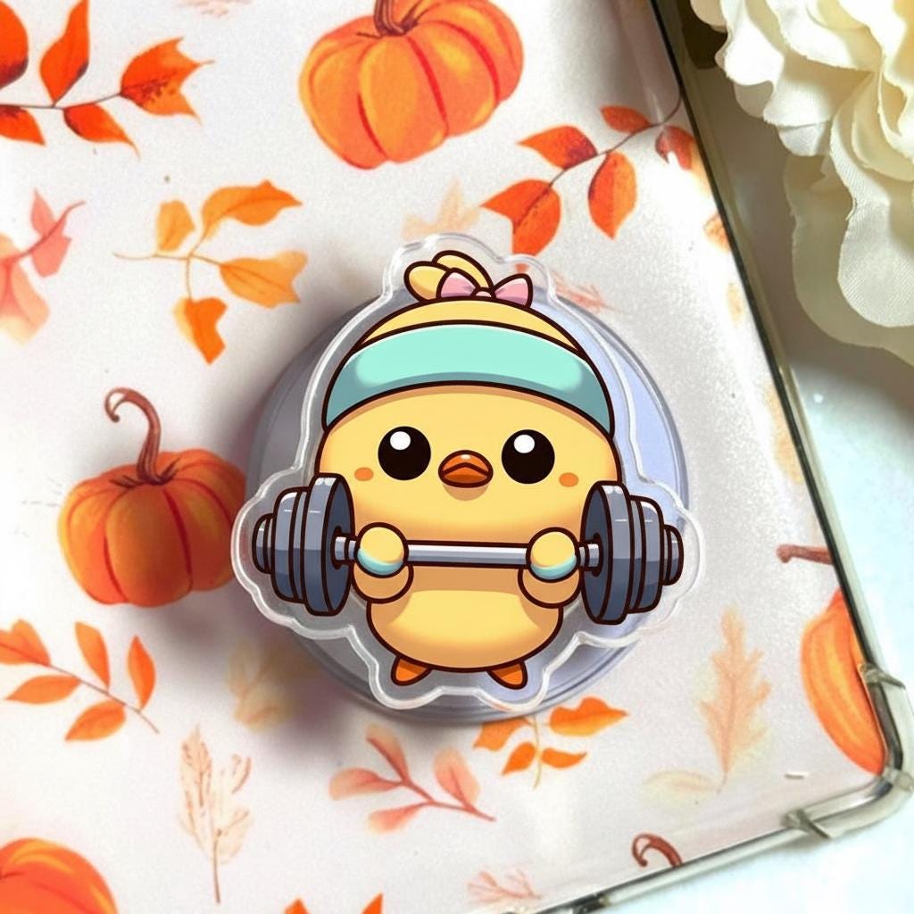Kawaii Workout Chick MagSafe Phone Grip, Cute Animal Magnetic Popgrip, Funny Fitness Phone Stand, Gift for Gym