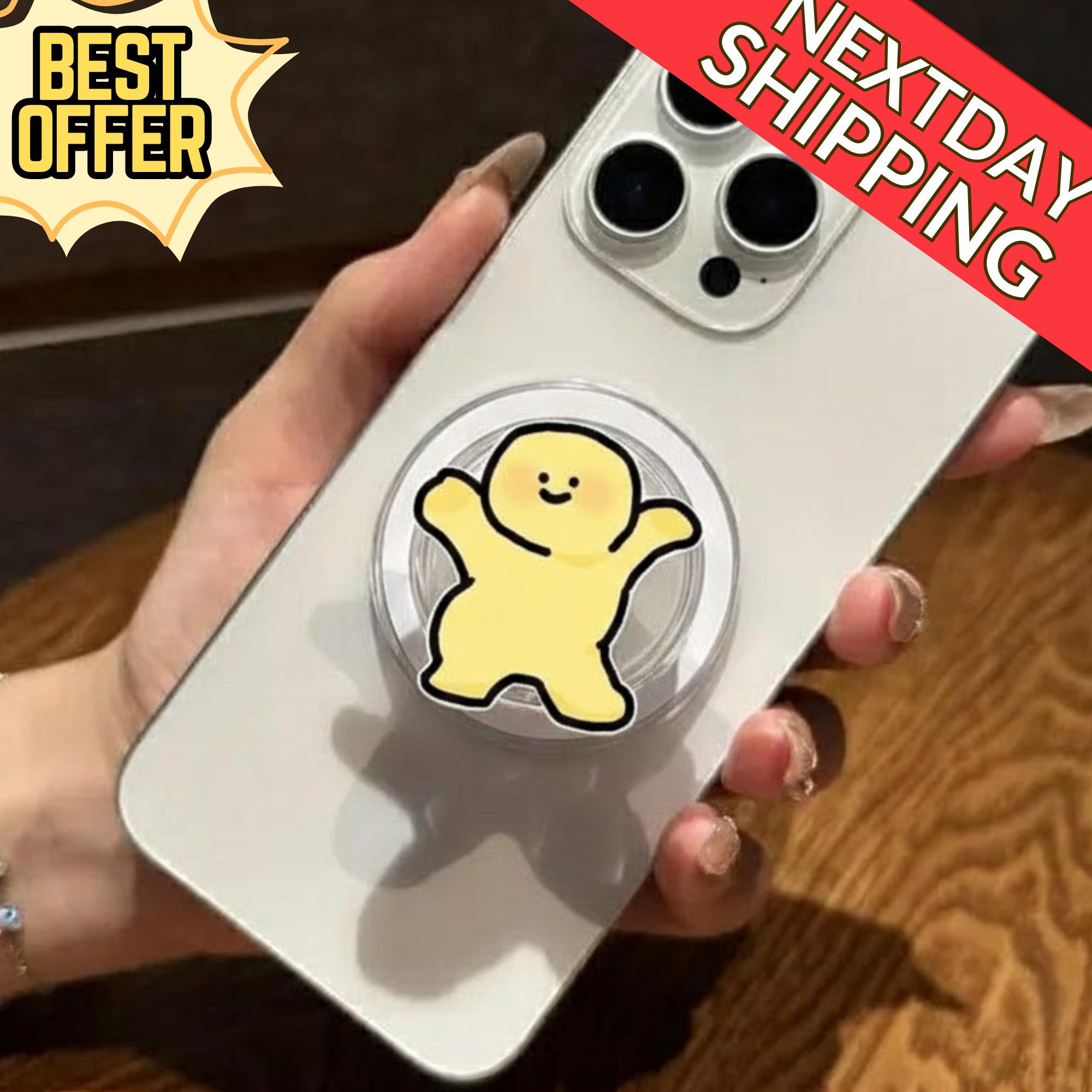 Kawaii Yellow Character Magnetic Phone Stand, Cute Happy Character Magsafe Phone Grip, Fun Phone Holder, Gift for Teens & Kids