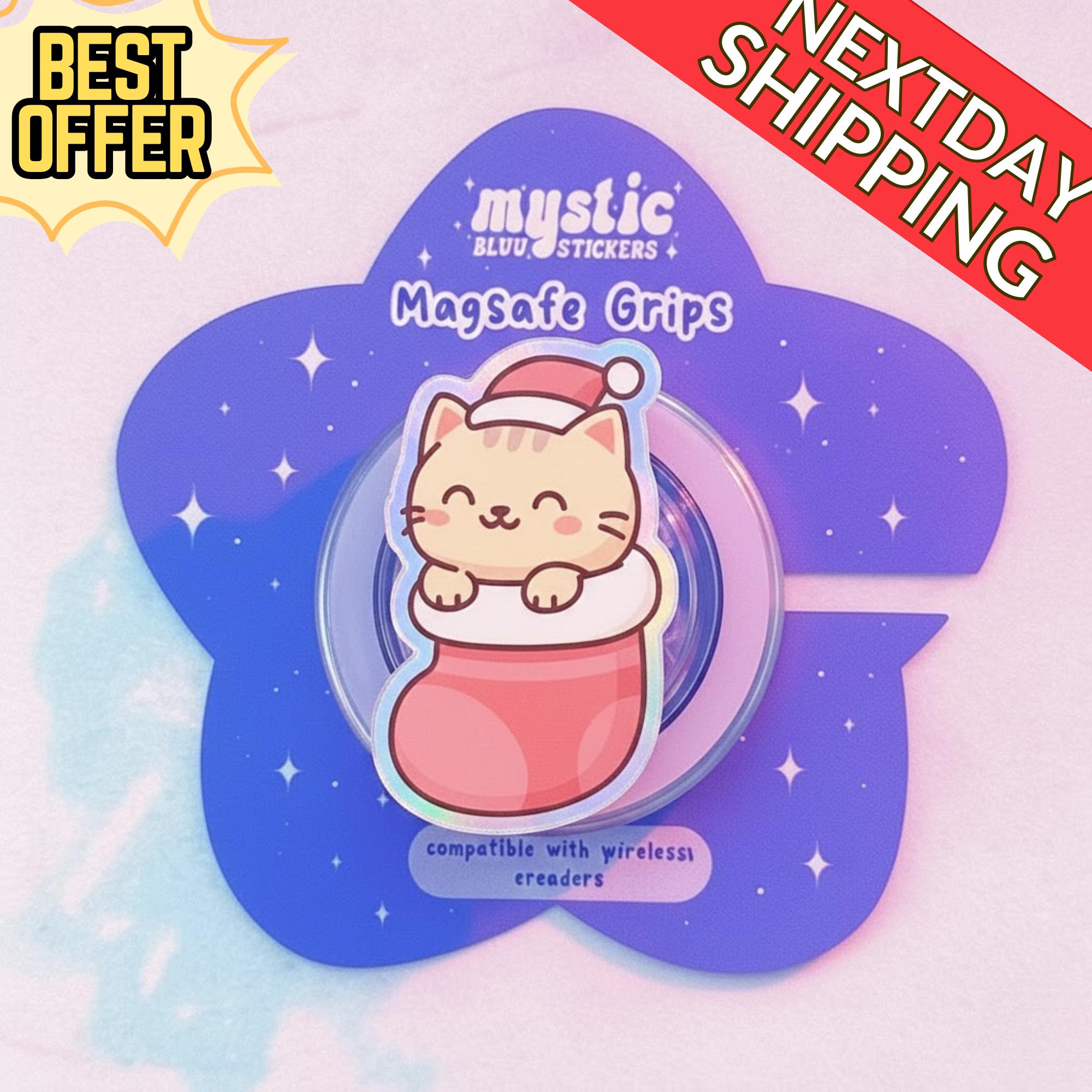 Kitten Christmas MagSafe Phone Grip – Cute Holiday Phone Accessory, Festive Magnetic Phone Holder for Cat Lovers, Christmas Grip for Kids