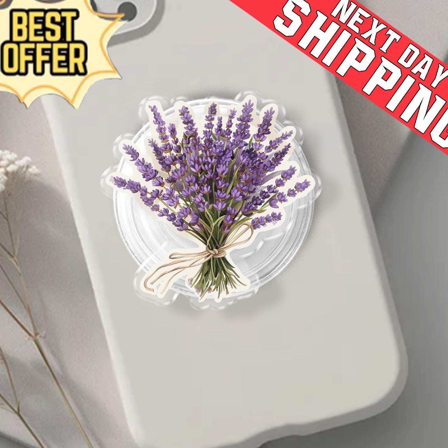 Lavender Bouquet Phone Grip, Aesthetic Botanical MagSafe Pop Socket, Romantic Floral Lavender Gift, Whimsical Flower Bunch Mobile Stand