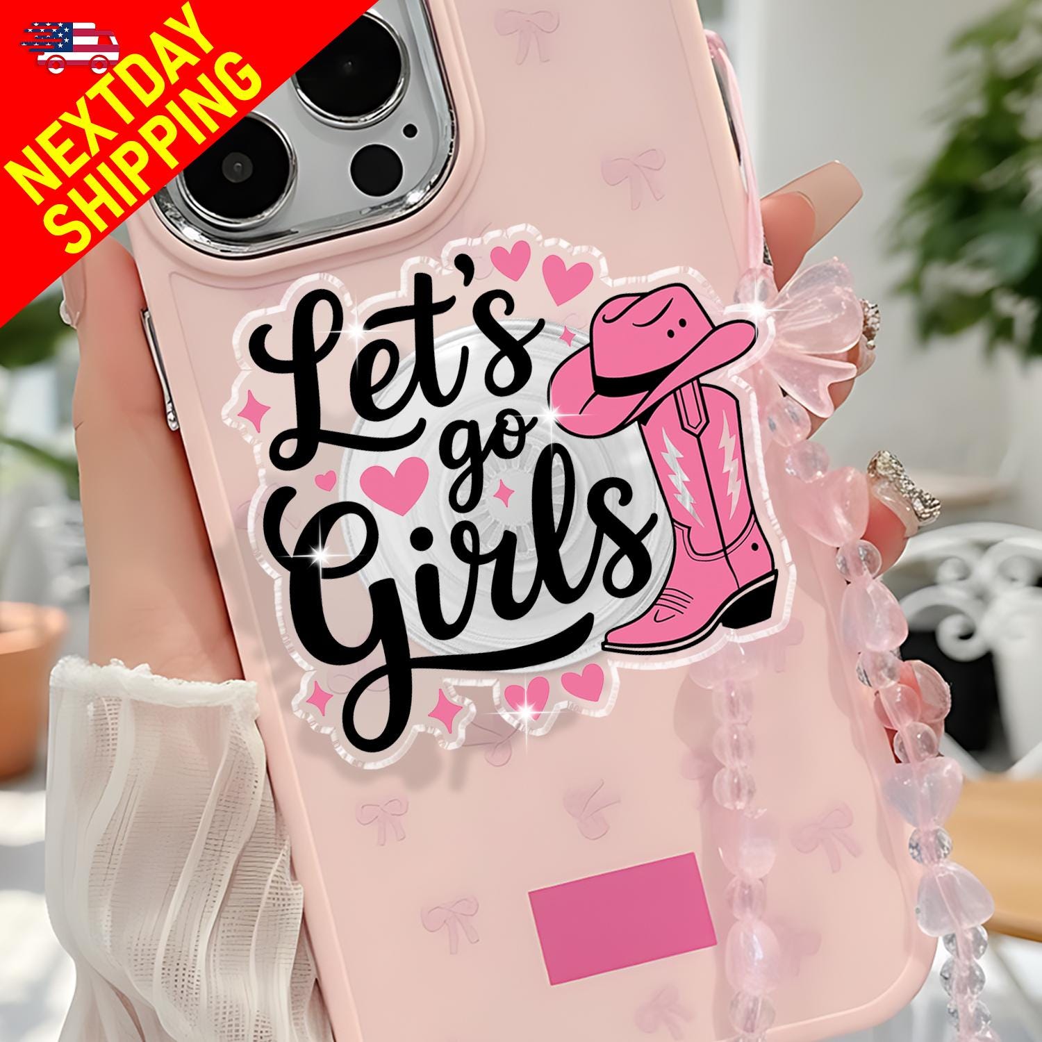 Lets Go Girls Magnetic Phone Grip, Pink Cowgirl Phone Stand, Western Girly Phone Holder, Cute Country Phone Grip Gift For your Phone