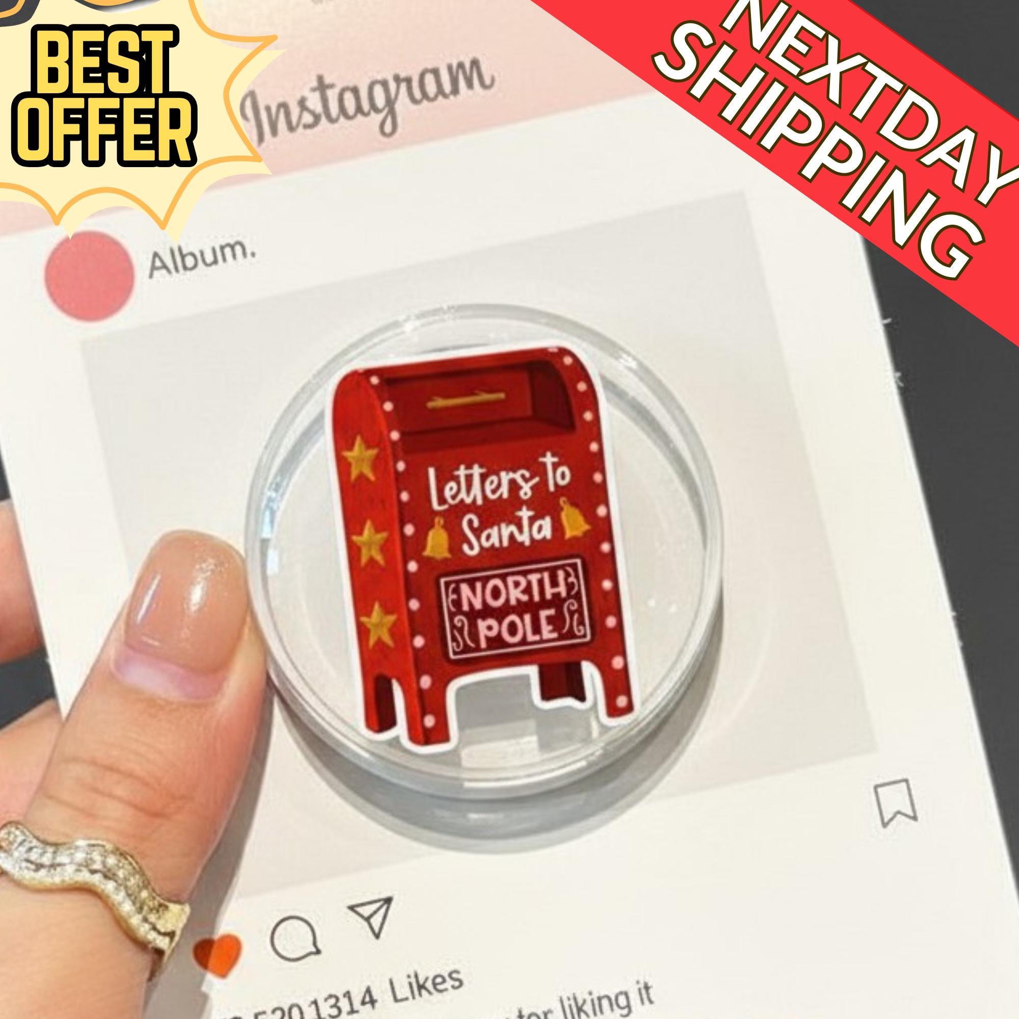 Letters to Santa Magnetic Phone Grip – Cute Christmas Mailbox GripTok, Holiday MagSafe Holder, Festive Phone Accessories, Gift for Friends