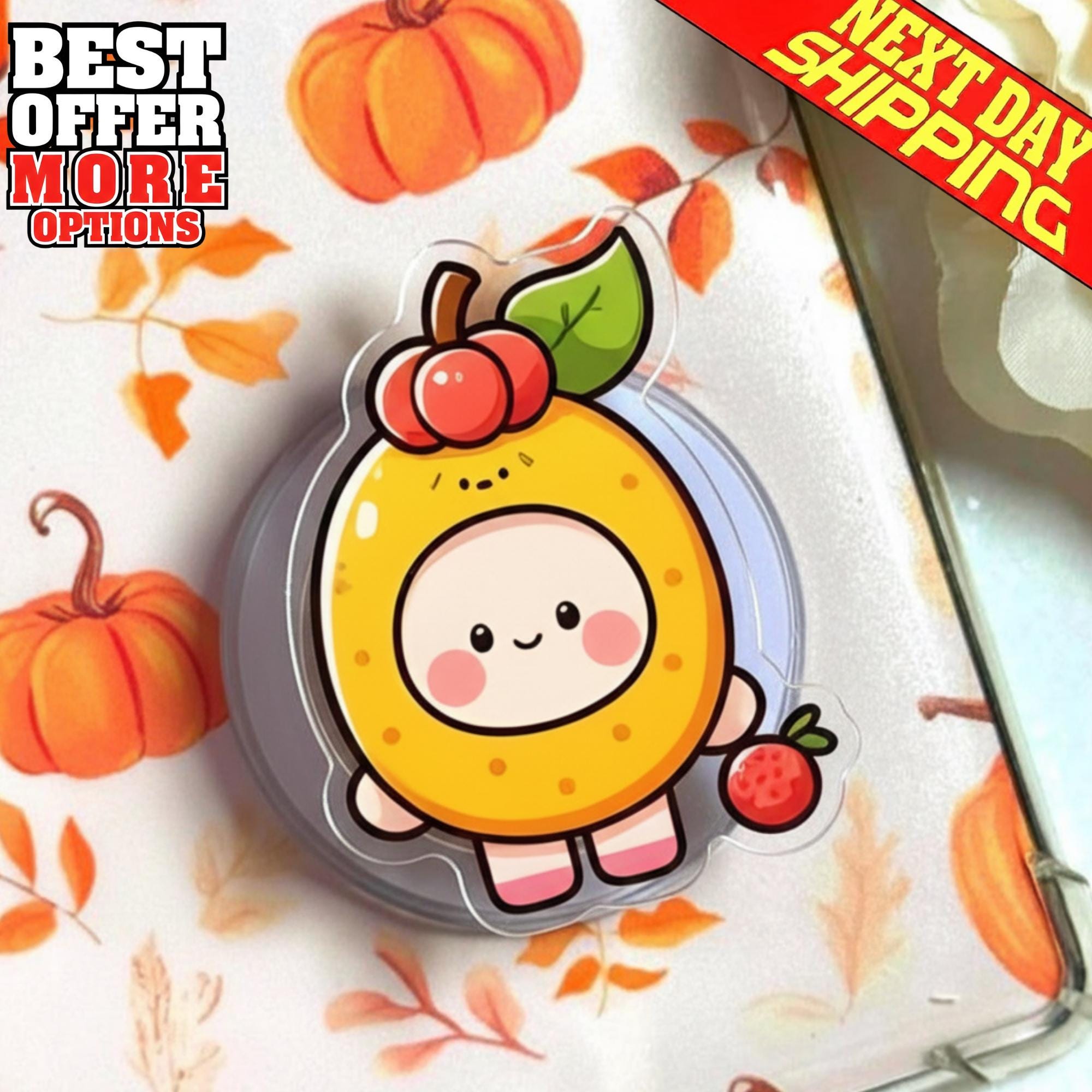 Lychee Hood Girl MagSafe Phone Grip, Adorable Cartoon Magnetic Popgrip, Gift for Nature & Kawaii Lovers