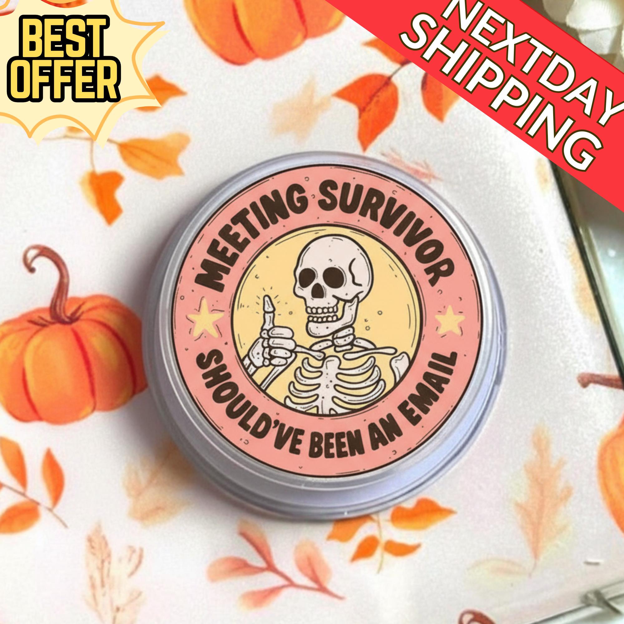 Meeting Survivor MagSafe Phone Grip – Funny Skeleton Email Survivor GripTok, Hilarious Magnetic Popgrip, Work Gift for Office Fans