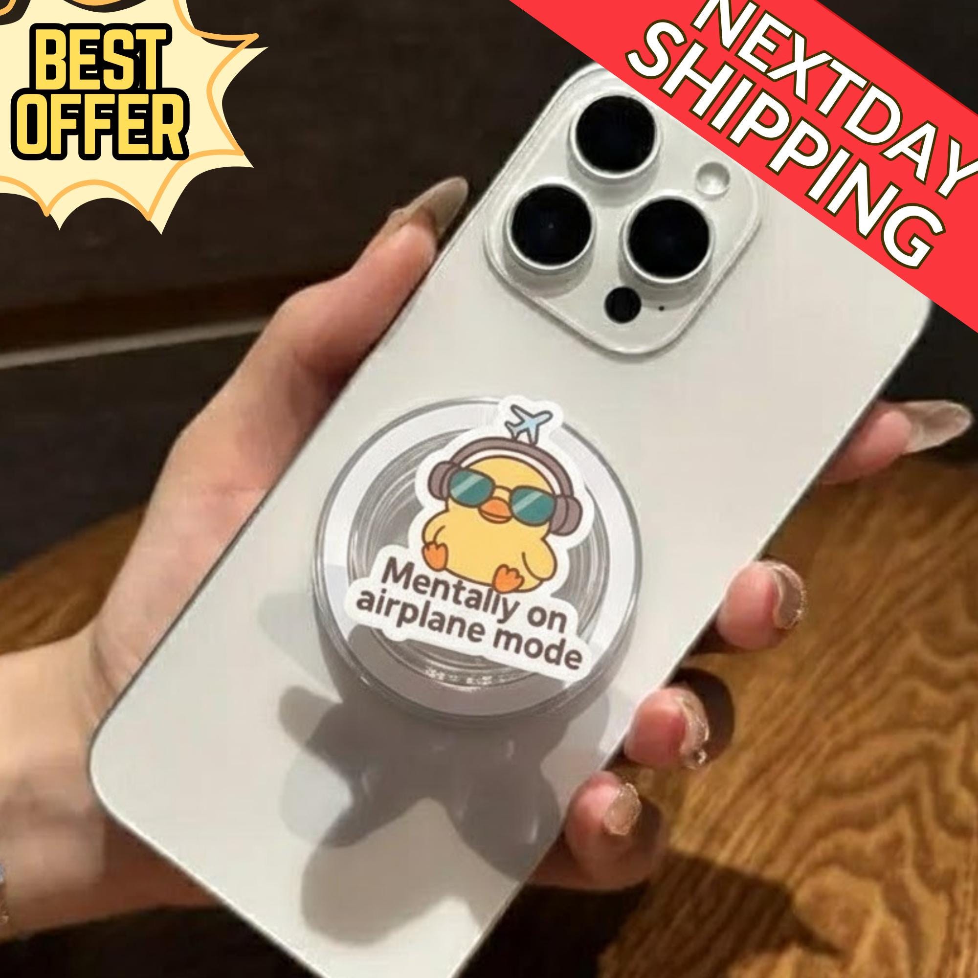 Mentally on Airplane Mode Magsafe Phone Grip – Cute Chick with Sunglasses Magnetic Phone Stand, Fun Phone Deocr, Relaxed Vibes Accessory