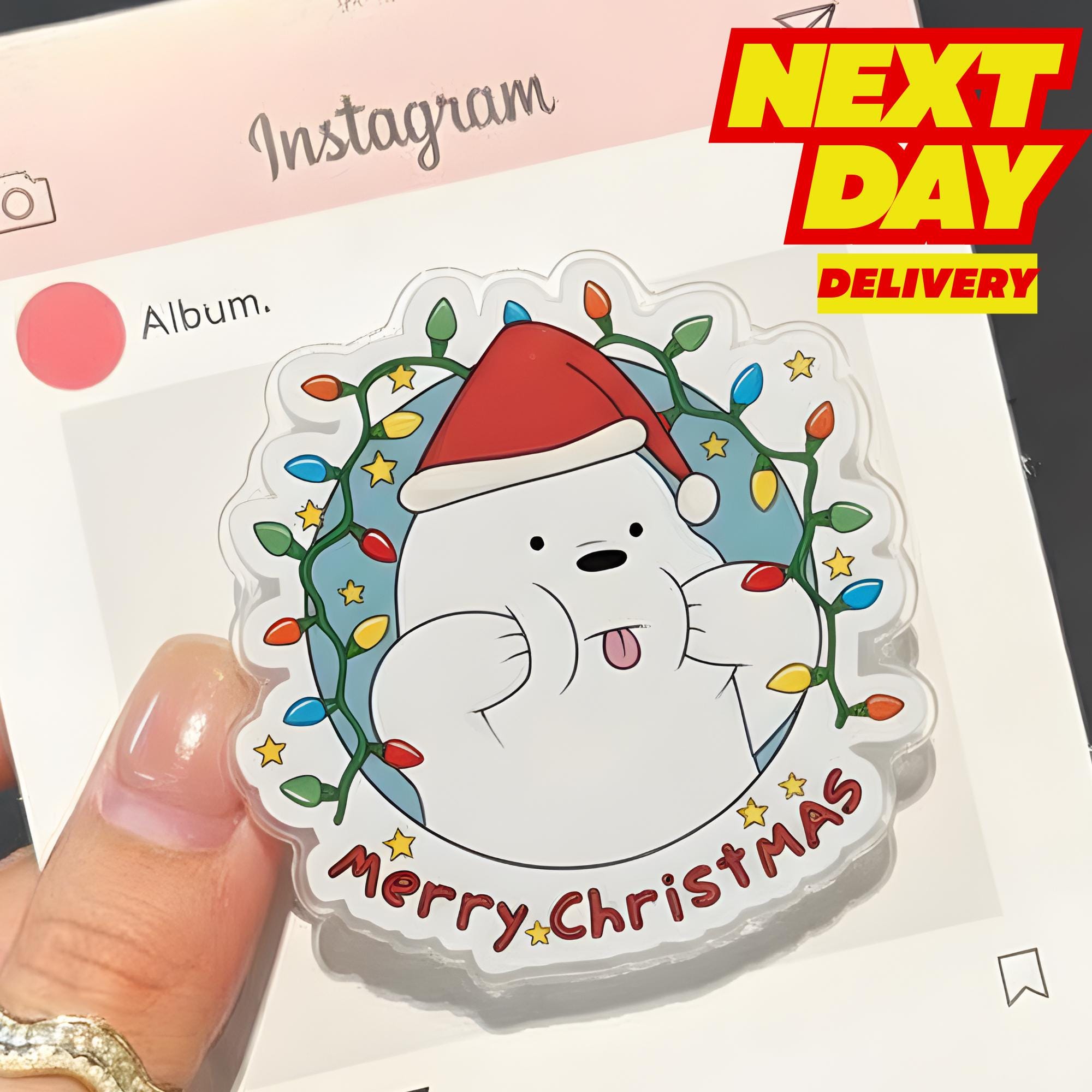 Merry Christmas Ice Bear MagSafe Phone Grip: Kawaii Holiday Magnetic Popgrip, Cute Xmas Bear Phone Holder, Festive Gift For Teens & Kids