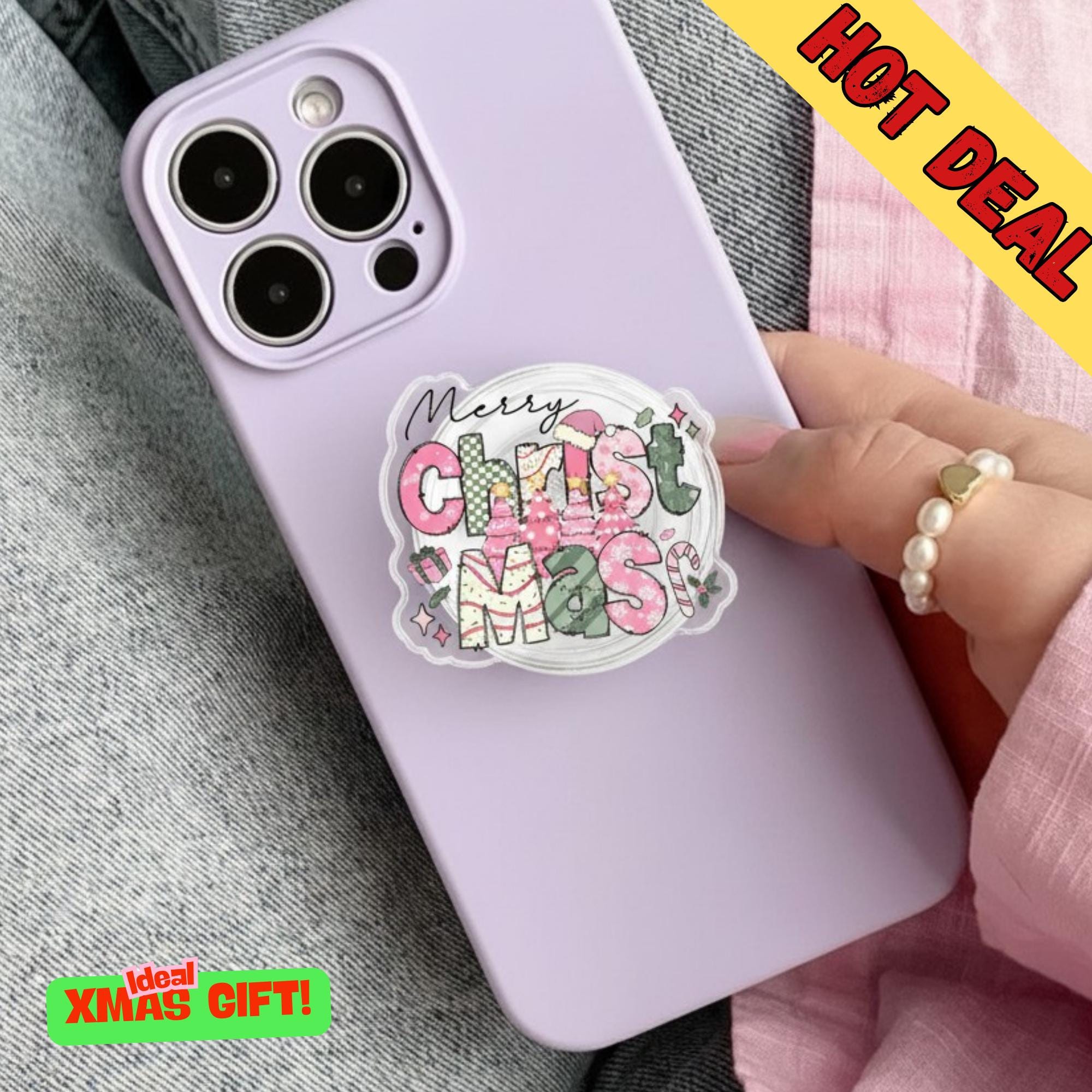 Merry Christmas Phone Grip – Festive Kindle Stand with Christmas Tree, Candy Cane, and Gifts, MagSafe Magnetic Phone Holder, Cute Xmas Gift