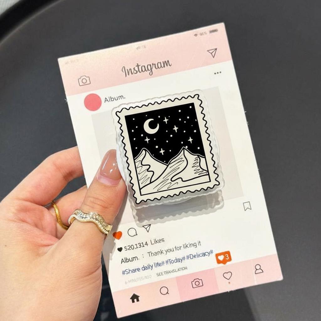 Moonlit Mountains MagSafe Phone Grip, Starry Night Stamp Magnetic Phone Holder, Minimalist Popgrip for Nature Lovers & Dreamers, Reader Gift