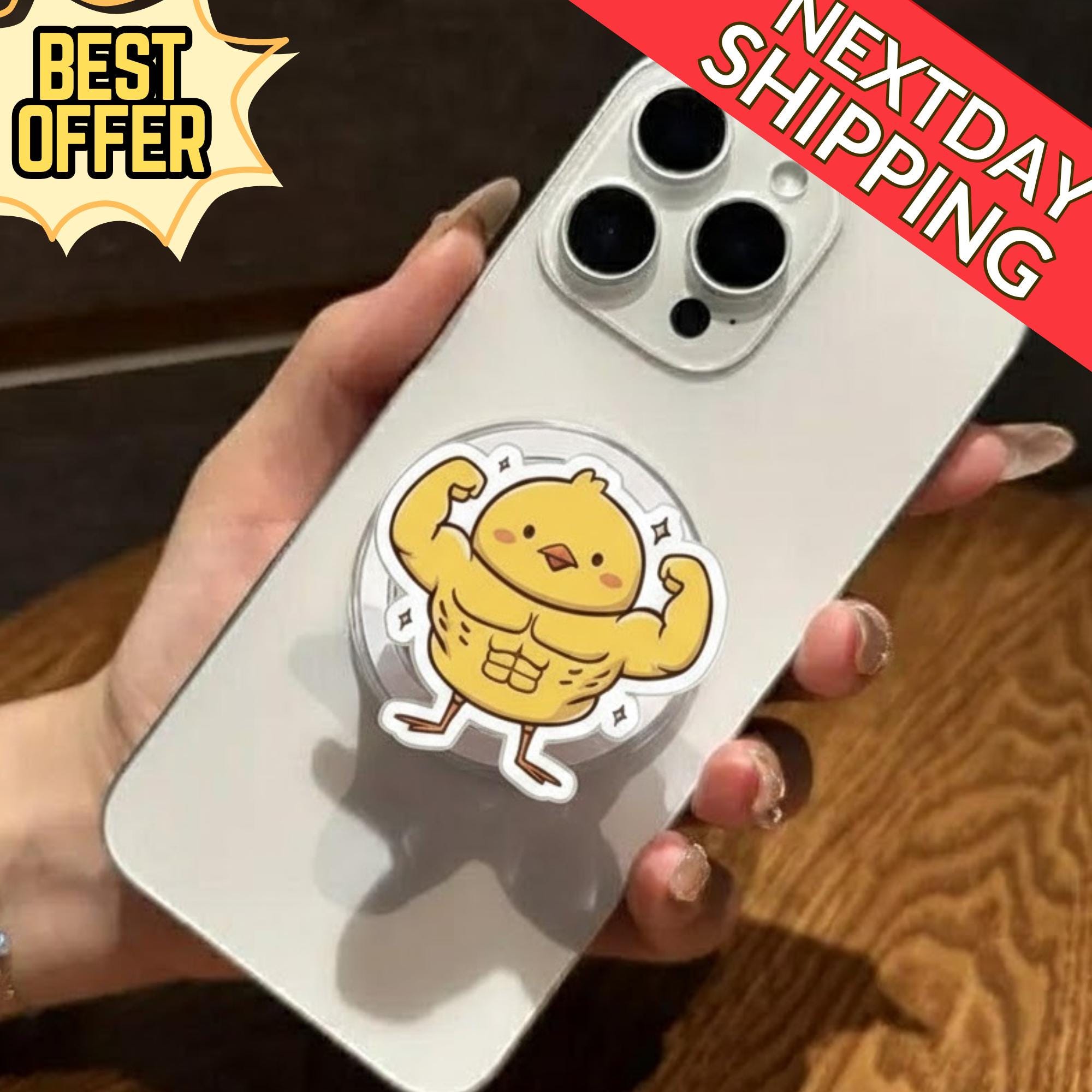 Muscle Chick Magsafe Phone Grip – Kawaii Strong Yellow Chick Magnetic Phone Stand, Cute & Funny Phone Accessory, Gift for Her