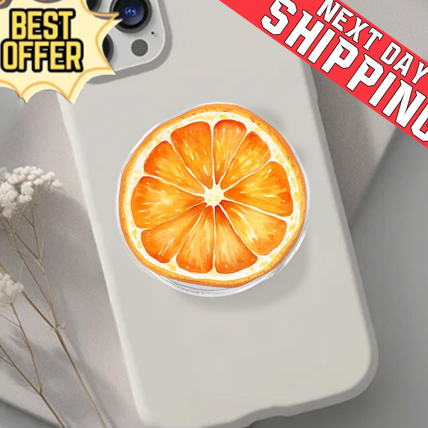 Orange Slice Phone Grip, Aesthetic Fruit MagSafe Pop Socket, Summer Citrus Kitchen Gift, Realistic Watercolor Fruit Mobile Stand