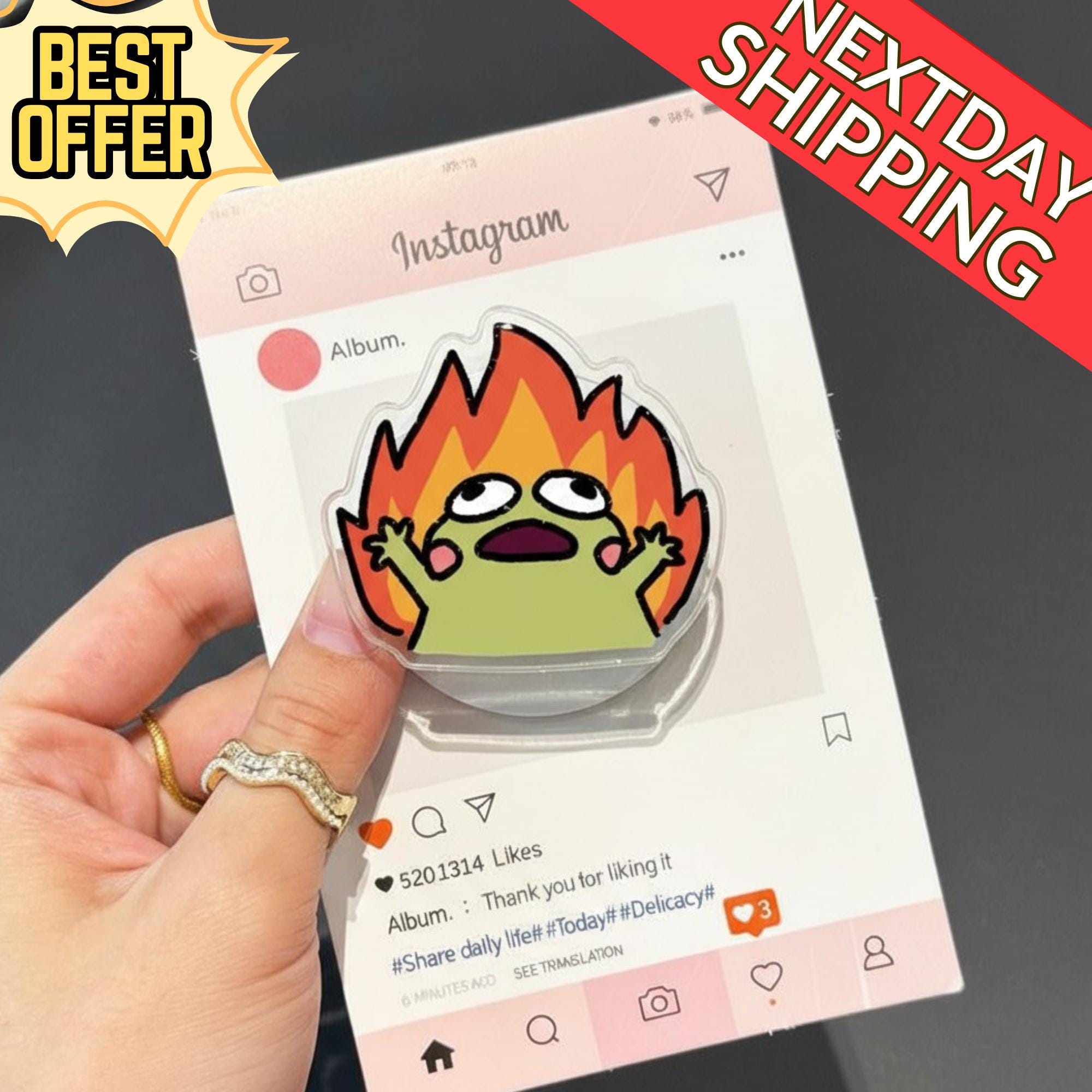 Panic Frog Magnetic Phone Grip: Funny Fire Meme Kindle Holder, Cute Kawaii Frog Phone Holder, Quirky Gift for Friends & Stress Humor Lovers