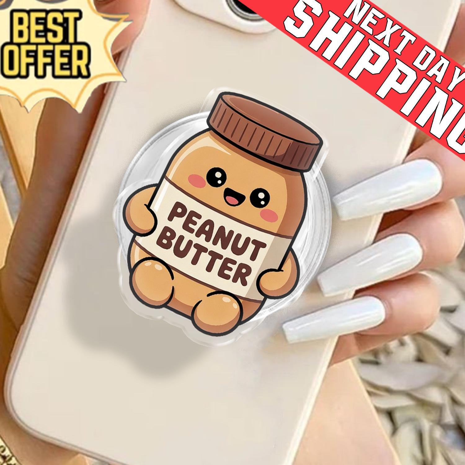 Peanut Butter Jar Phone Grip, Aesthetic Kawaii MagSafe Pop Socket, Cute Foodie PB&J Gift, Realistic Nut Butter Mobile Stand
