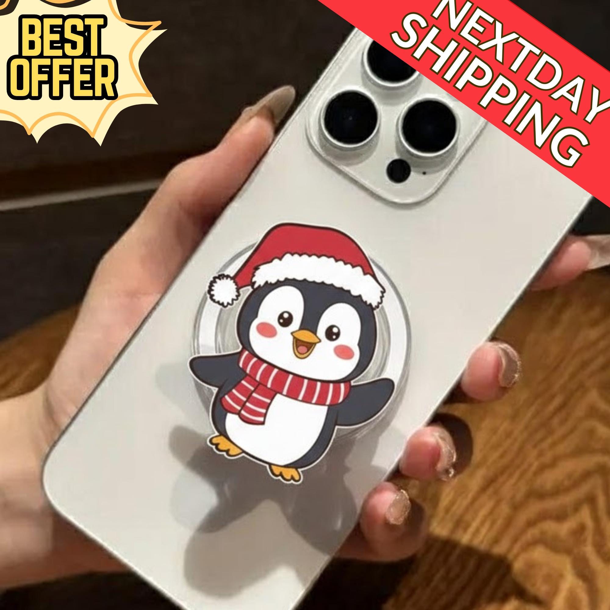 Penguin Christmas Magnetic Phone Grip: Cute Holiday Penguin MagSafe Phone Stand, Christmas Penguin Phone Accessory, Penguin Gift for Fans