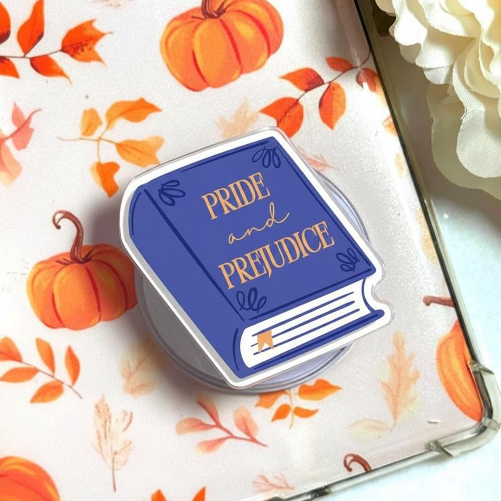 Prejudice Pride MagSafe Phone Grip, Blue Book Magnetic Phone Holder, Literary Popgrip for Readers, Bookish Phone Stand for E-readers