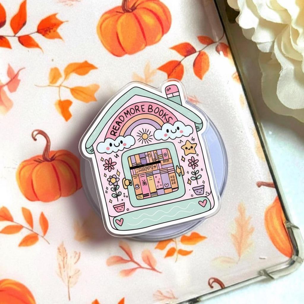 Read More Books Cottage MagSafe Phone Grip, Pastel House Magnetic Phone Stand, Whimsical Bookish for Phones or E-Readers, Library Griptok