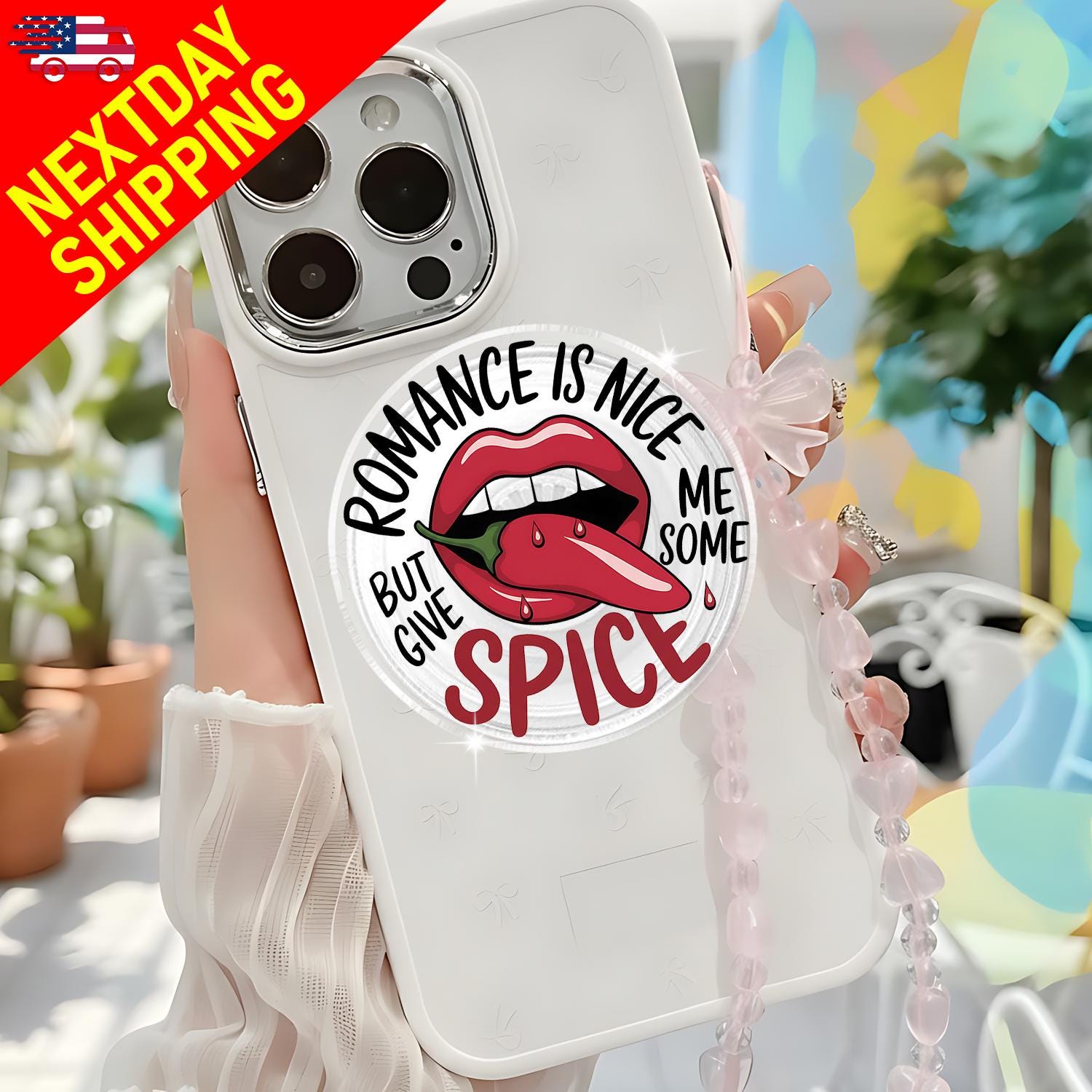Romance is Nice, But Give Me Some Spice Phone Grip – Fun Kawaii Phone Holder, Funny Gift for Couples, Magnetic Phone Grip - Gift For Friends