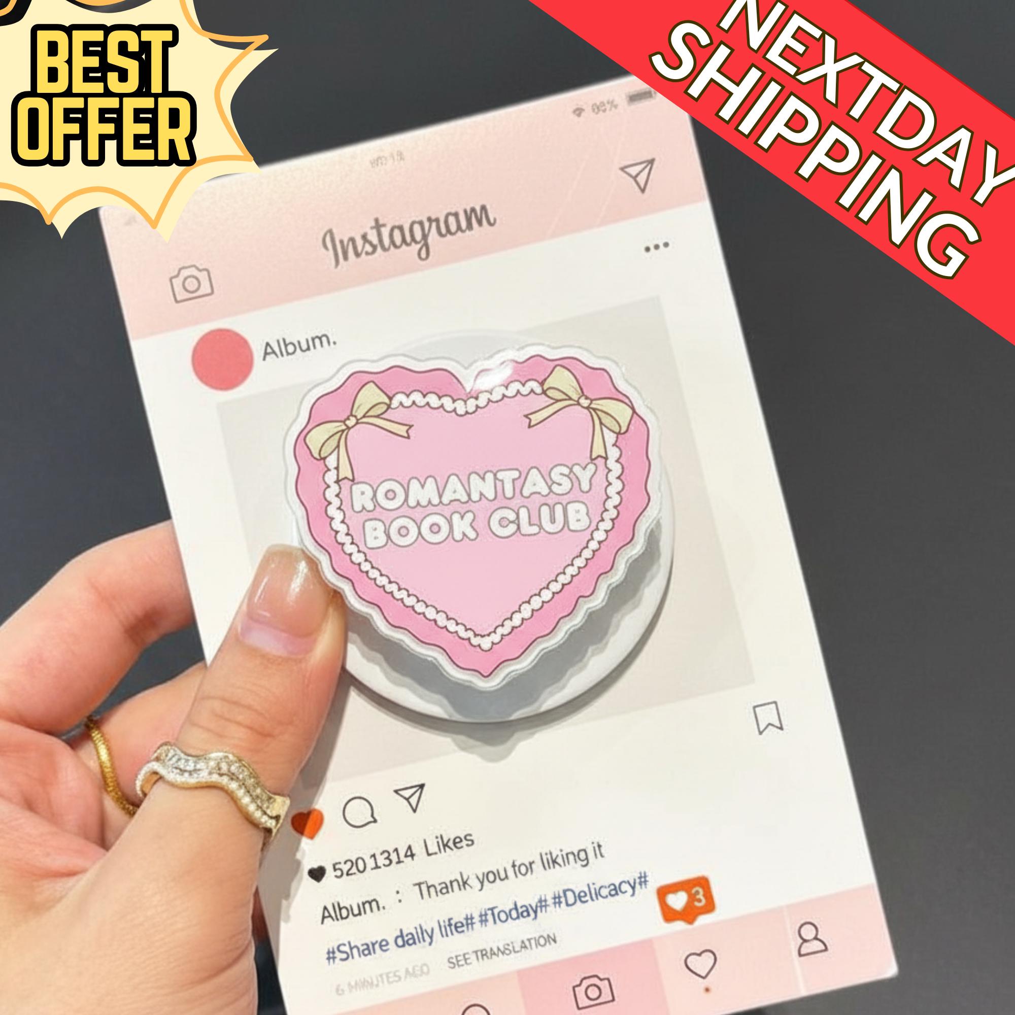 Romantasy Book Club MagSafe Phone Grip – Cute Heart Shaped Book Club Magnetic GripTok, Romantic Gift for Book Lovers, Bookish Accessories