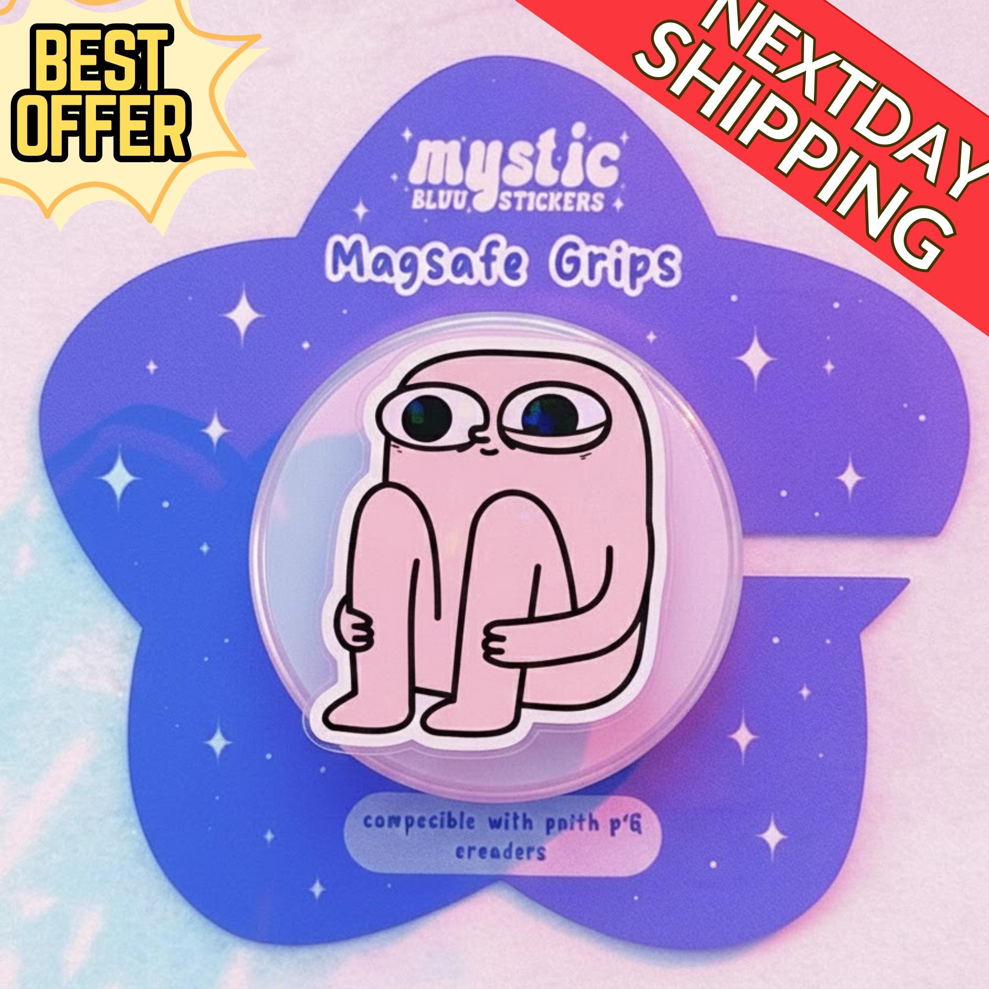 Sad Cartoon Magnetic Phone Grip, Funny Magsafe Phone Stand for Introvert, Cute Social Phone Accessory,  Gift for Introverts, Quirky Grip