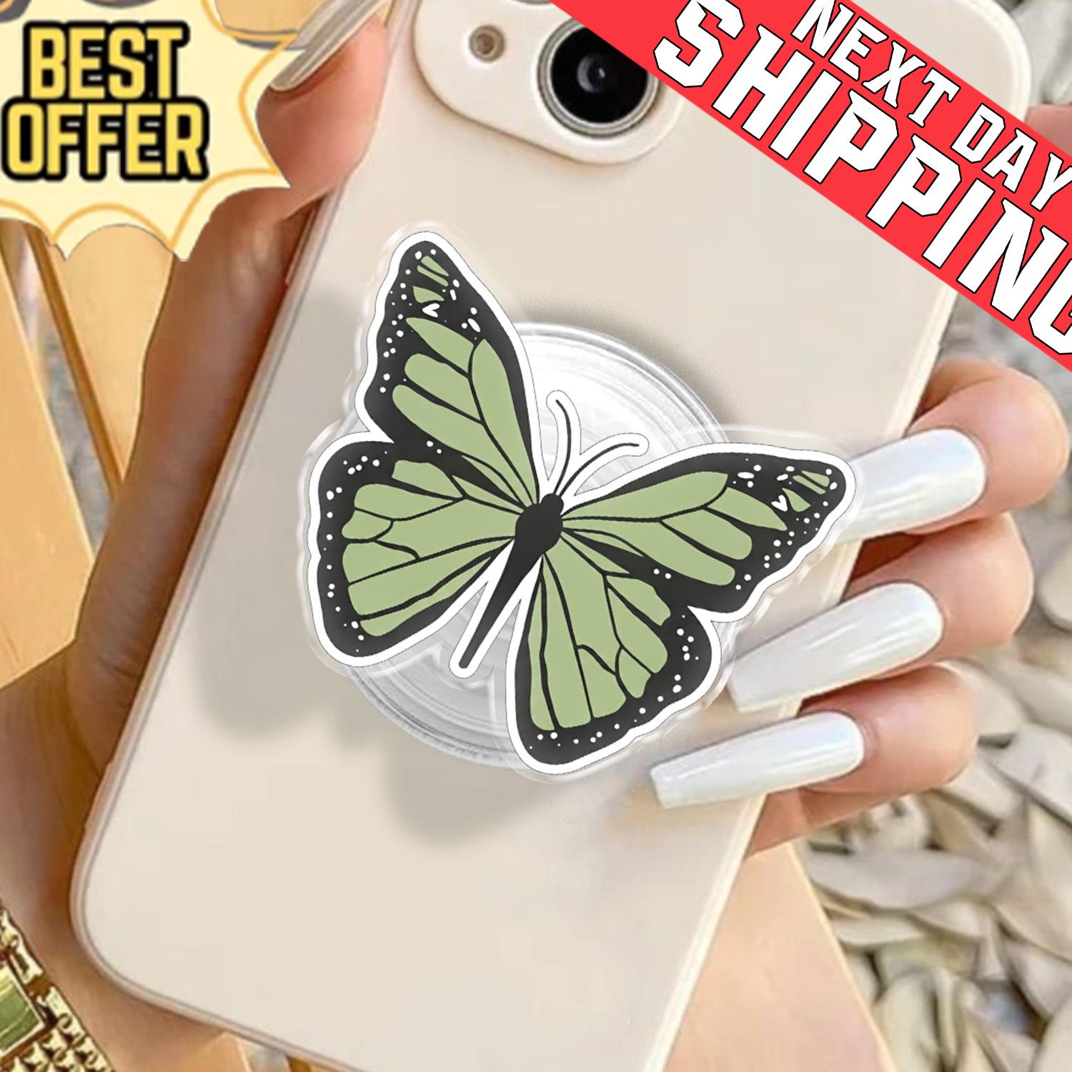Sage Green Butterfly Phone Grip, Aesthetic Coquette MagSafe Pop Socket, Cute Whimsical Matcha Gift, Realistic Butterfly Wing Mobile Stand
