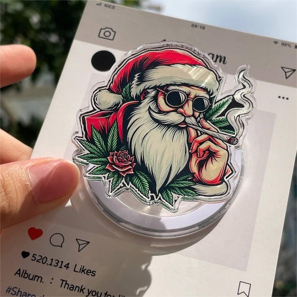 Santa Smoking MagSafe Phone Grip: Funny Santa Clause Magnetic Phone Holder, Christmas Popgrip for Phone Kindle, Xmas Gift Idea