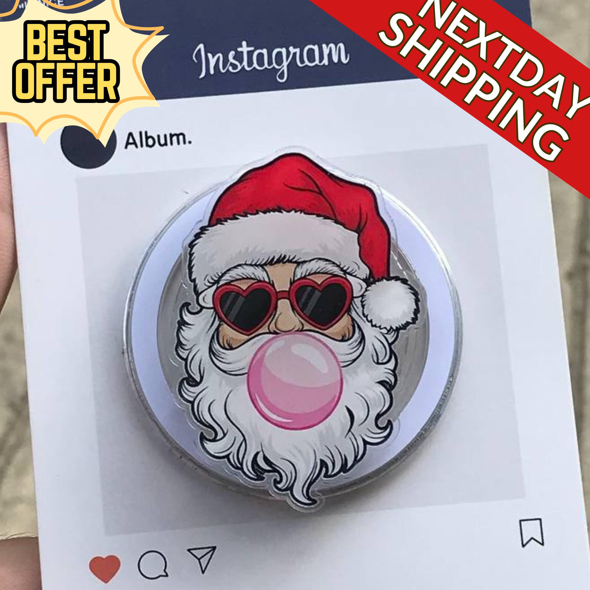 Santa with Heart Sunglasses Magnetic Phone Grip: Cute Christmas PopSocket, Festive Magnetic Phone Holder, Xmas Gift Idea for Teens & Friends