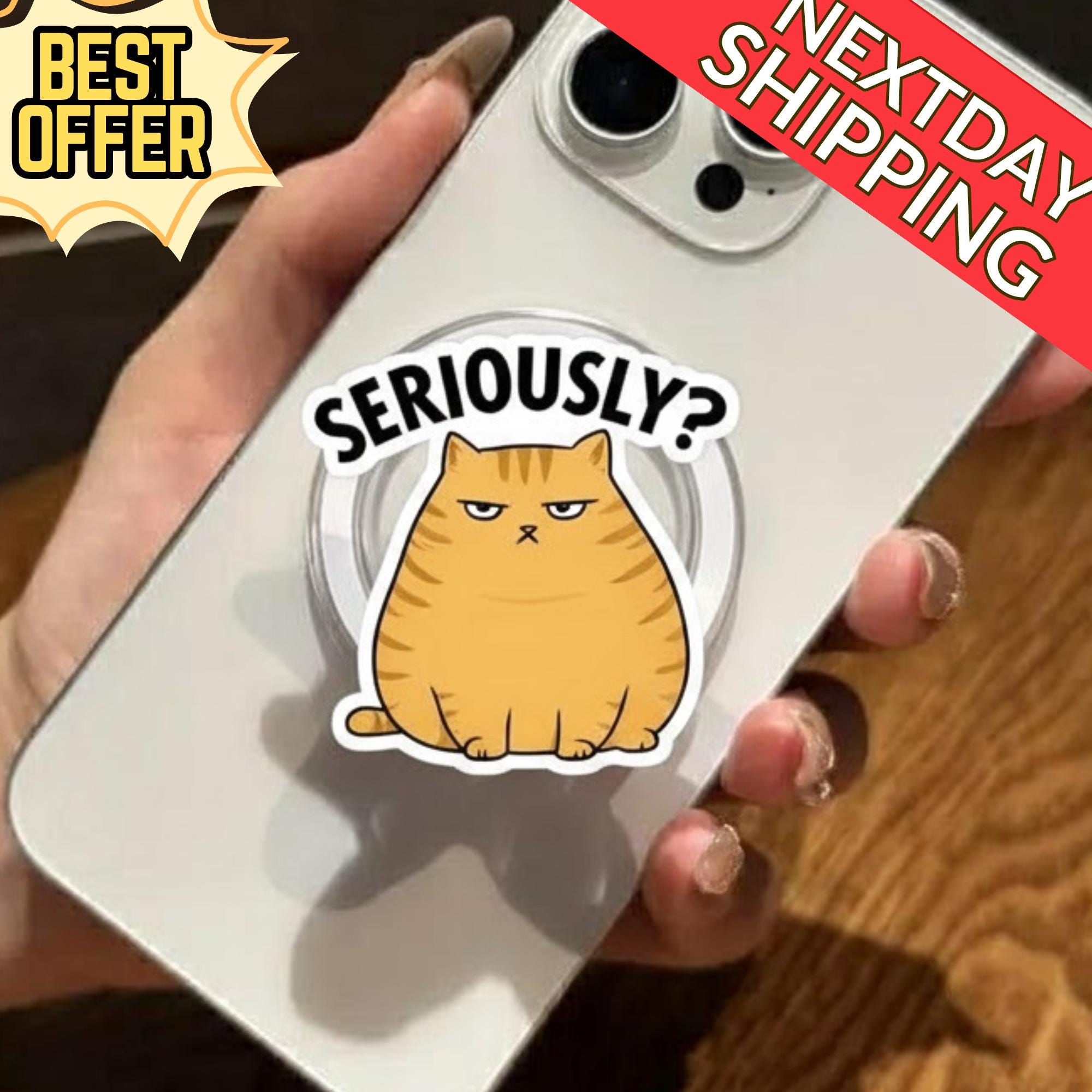 Seriously Cat Phone Grip – Cute Cat with Attitude, Funny Cat Phone Holder, Gift for Cat Lovers, Kawaii Cat Design, Magsafe Phone Grip