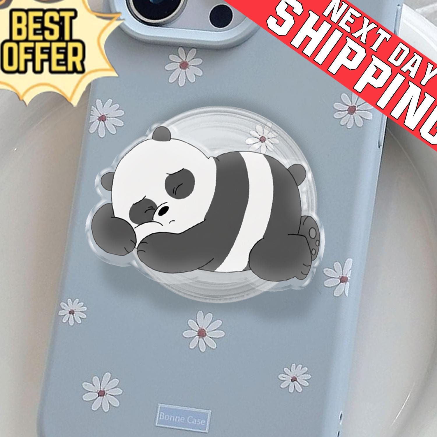 Sleeping Panda Phone Holder, Aesthetic Kawaii Panda Bear Grip, Cute Lazy Animal Phone Stand, Sweet Pastel Gift for Her, Kindle Mobile Socket