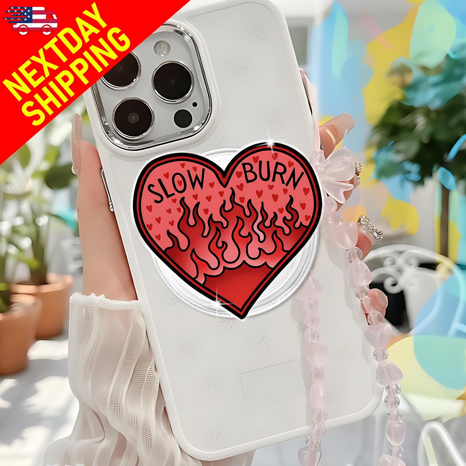 Slow Burn Heart Magnetic Phone Grip – Fun Kawaii Phone Holder with Flames, Spicy Romance Gift, Bold Phone Grip, Valentine's Gift For Couples