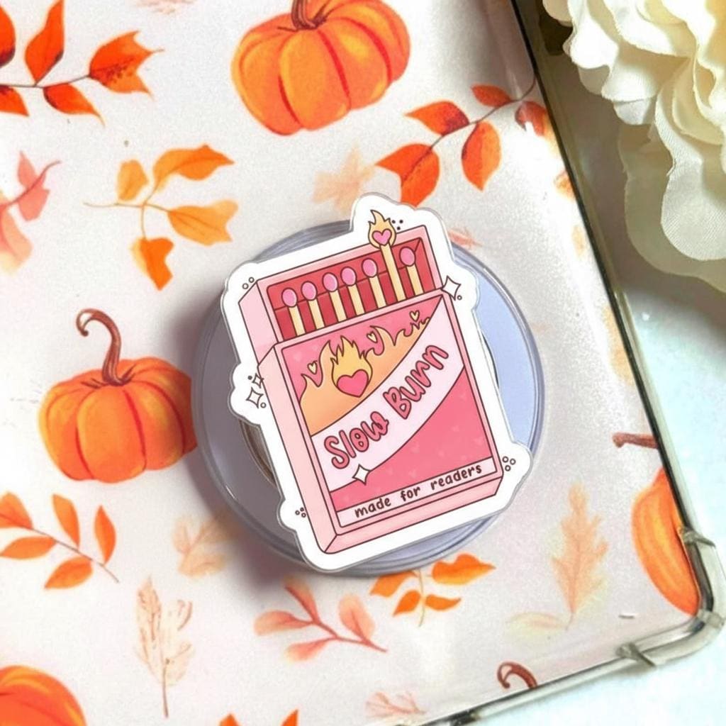 Slow Burn Romance MagSafe Phone Grip, Matchbox-Inspired Magnetic Popgrip for Readers, Pink Flame Magnetic Phone Holder, Valentine Gift