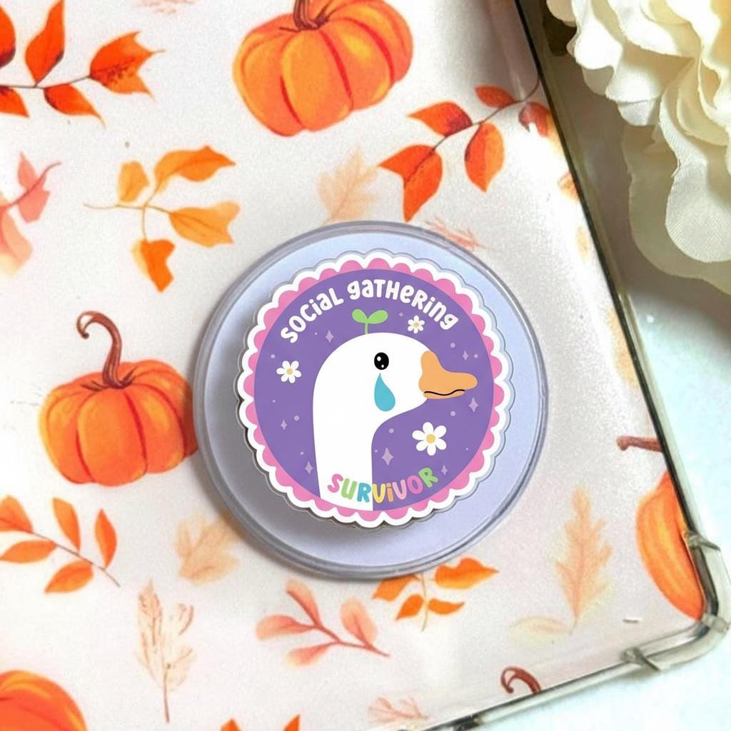 Social Gathering Survivor MagSafe Phone Grip, Kawaii Duck Magnetic Phone Stand, Gift for Introverts and Bird Lovers