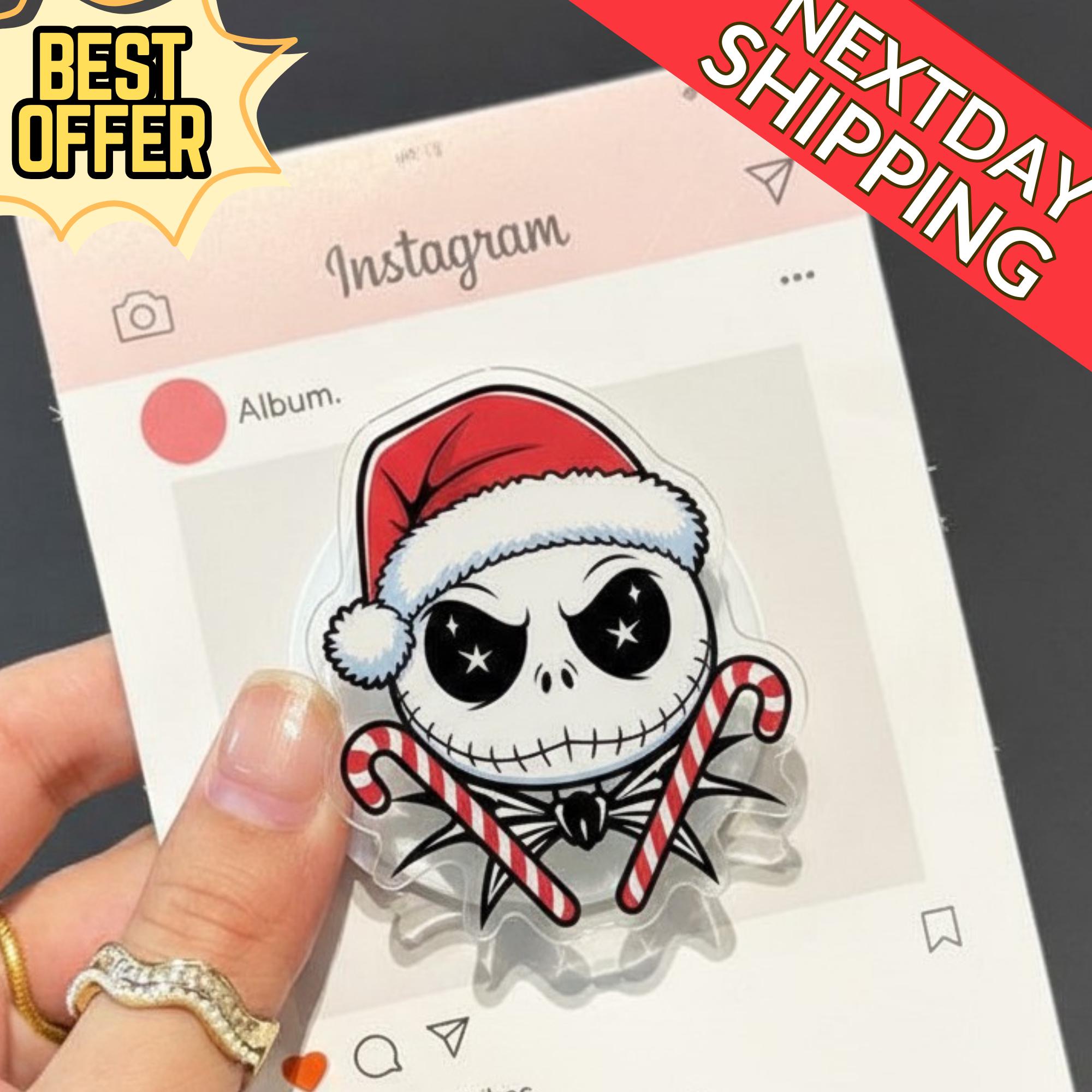 Spooky Santa Skeleton Magnetic Phone Grip – Candy Cane Holiday Holder, Christmas MagSafe Accessory for Phones, Amazing Christmas gift