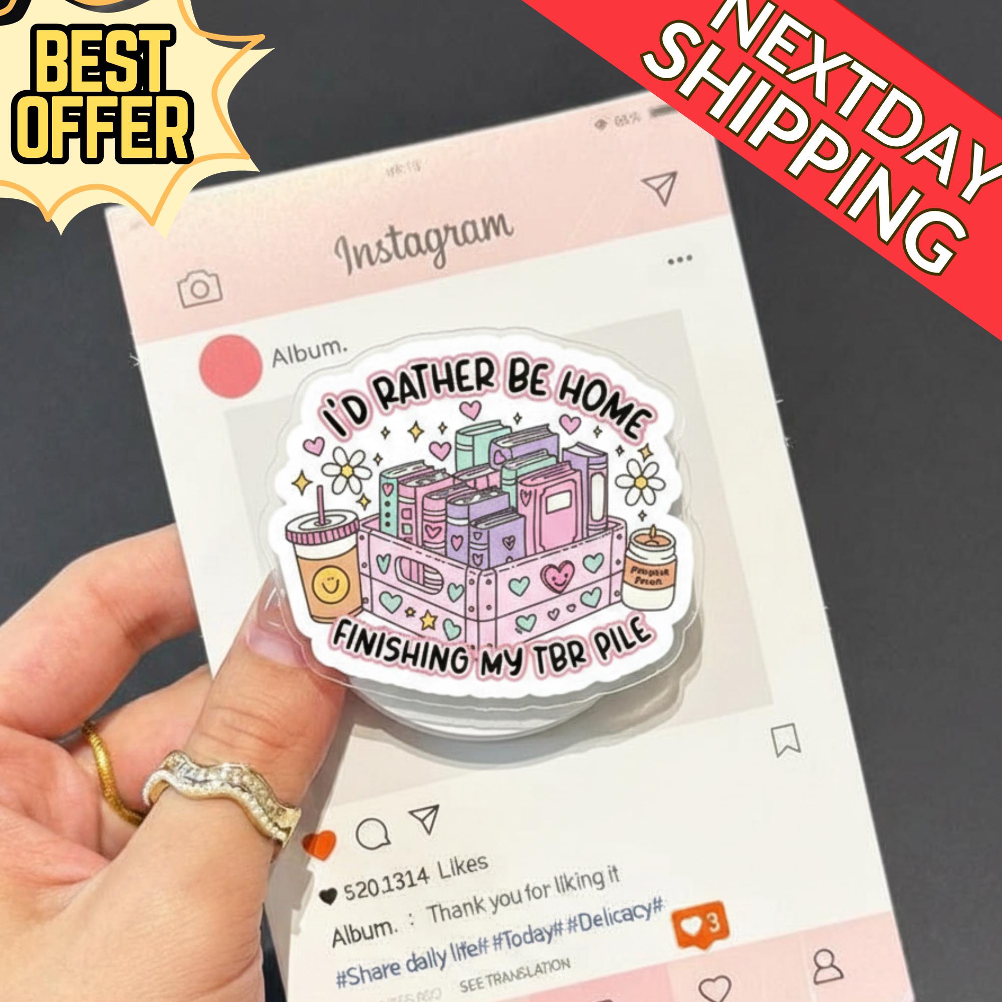 TBR Pile Bookish MagSafe Phone Grip: I'd Rather Be Home Reading, Cute Pastel Magnetic Phone Holder, Gift for Book Lover & Reader