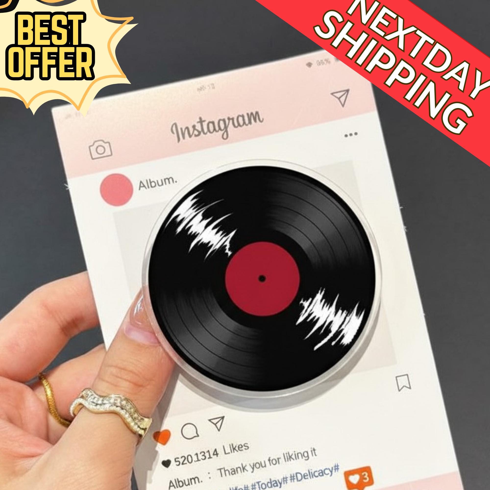 Vinyl Record Magnetic Phone Grip – Magsafe Music Lover Accessory, Vintage Vinyl Phone Holder, Music Lover Kindle Accessories