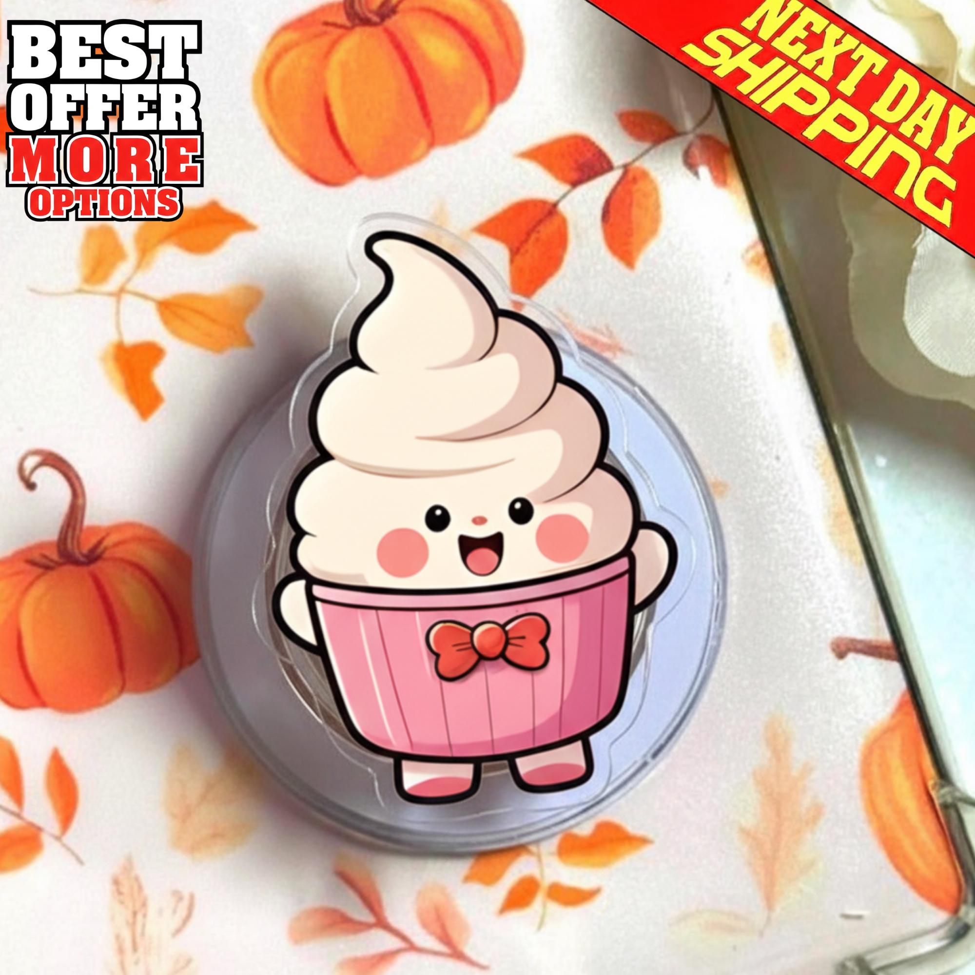 Whipped Cream Cupcake MagSafe Phone Grip, Dessert Character Phone Stand, Magnetic Grip for Food Lovers