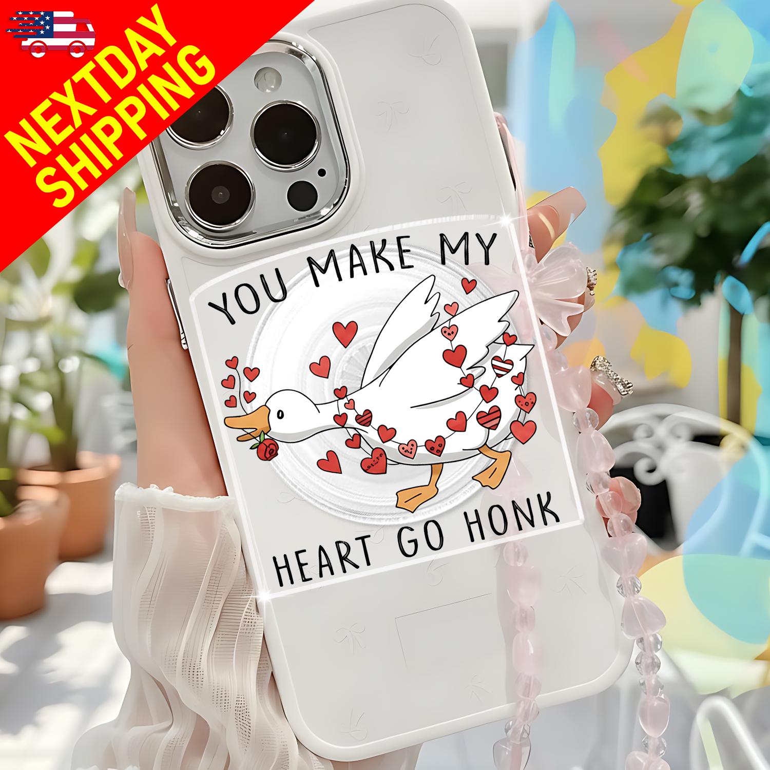You Make My Heart Go Honk Goose Phone Grip Cute Valentine Quote, Funny Romantic Animal Phone Holder Couple Gift Accessory