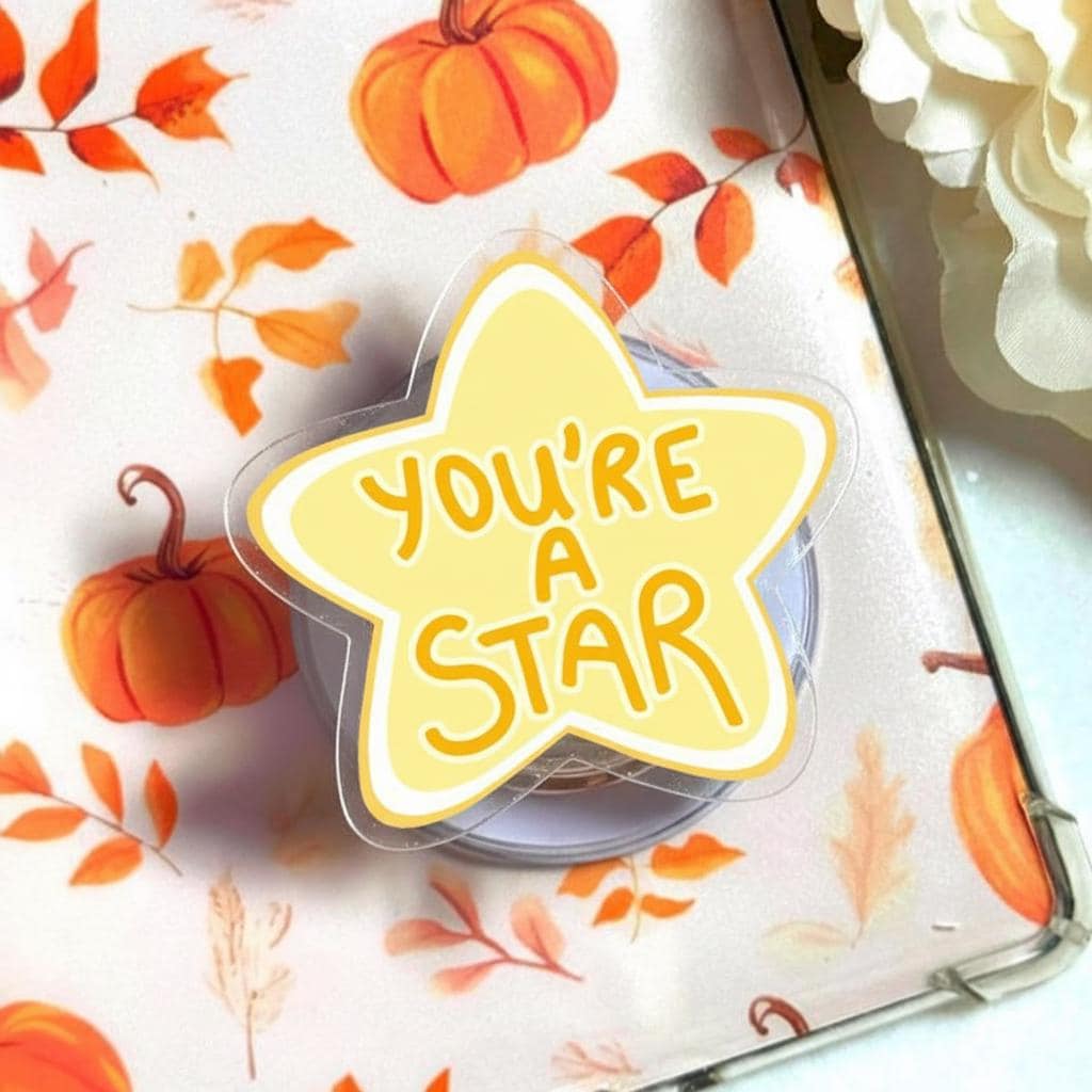 You’re a Star MagSafe Phone Grip – Yellow Star Magnetic Holder, Positive Popgrip for Phone & E-Readers, Emotional Kindle Popgrip